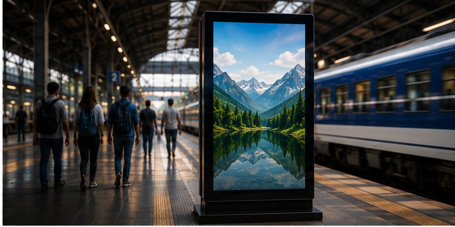 Digital signage standee at railway station