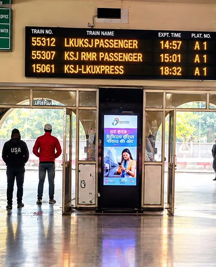 Dnexus digital signage standee at Badaun railway station