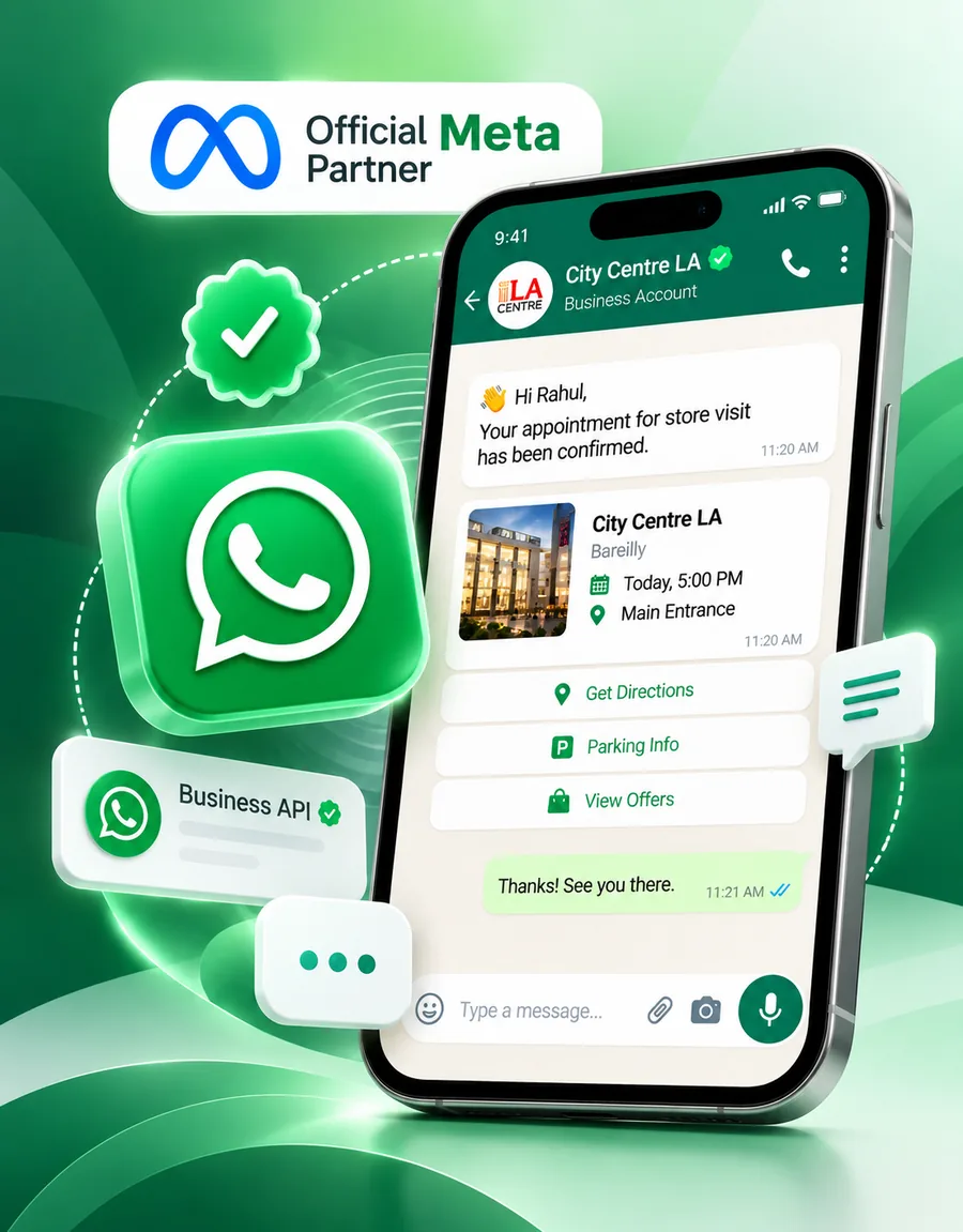 WhatsApp Business API message confirming a store-visit appointment